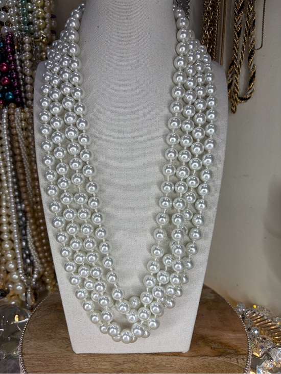 Jewelry - Glass Pearl Necklace 100 Inches Knotted Long White Beads Beaded Jewelry Opera
